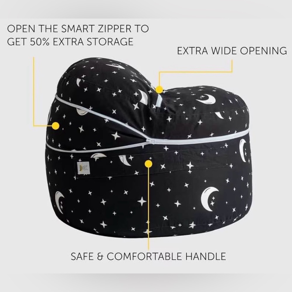 Black and White Star and Moon Storage Bean Bag